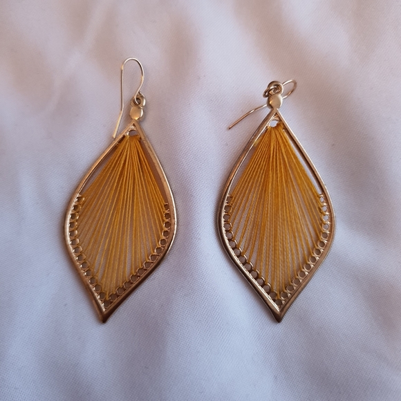 Boho Gold Leaf Cotton Earrings - Picture 3 of 6